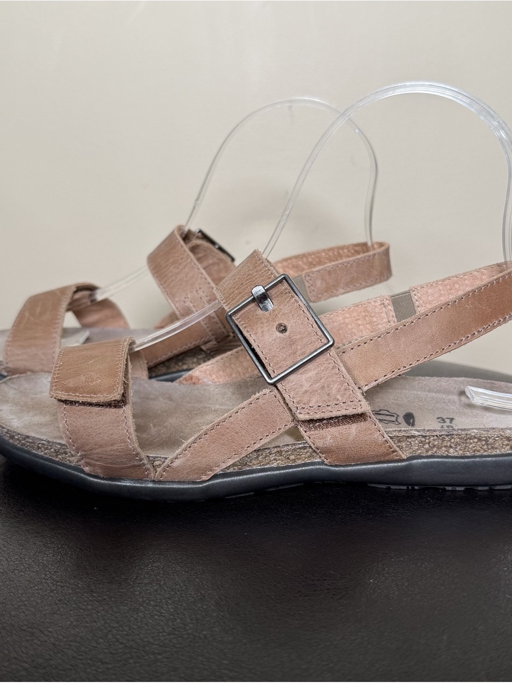 Naot Latte Brown Leather Norah Slingback Hook Loop Buckle Straps Sandals 37 L6 6